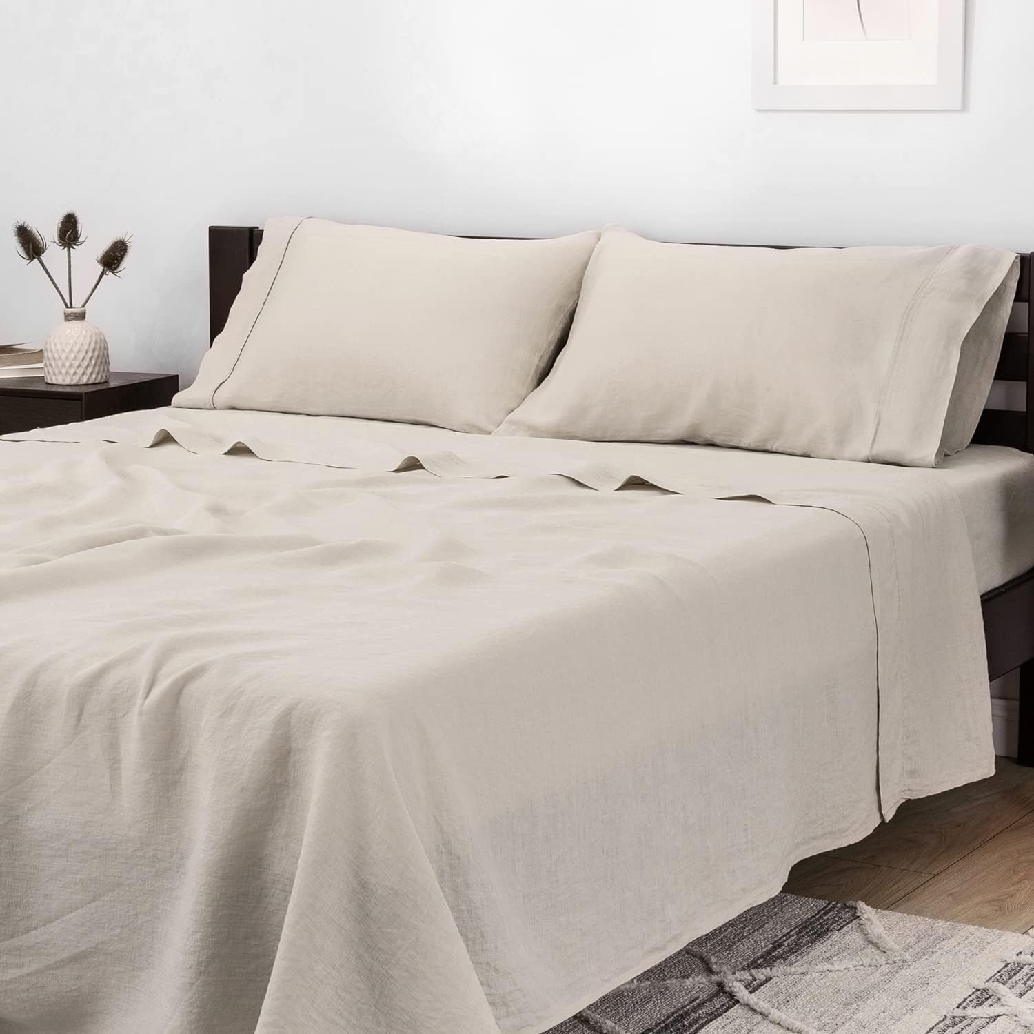 61EN0zPExCL._AC_SL1500_.jpg 100% Linen Queen Sheets Set - Natural Sheets for Bed Set - Linen Bedding - Fits up to 16" Mattress(Queen, Natural) - Image 1