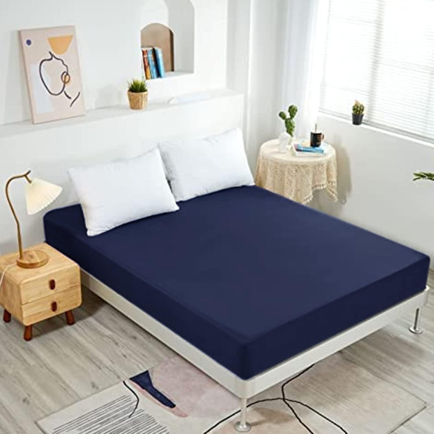 61orrIZCeDL._AC_SL1422_.jpg Fitted Sheet-Deep Pockets-Soft Microfiber-Easy Care-Shrinkage and Fade Resistant-Fitted Sheets Full Size for Girl Woman Teens Kids-Only 1 Fitted Sheet (Full, Navy) - Image 1