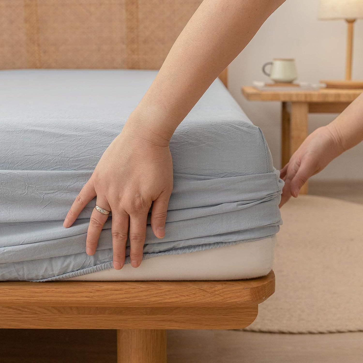 714F0tFOjjL._AC_SL1500_.jpg Fitted Sheet Only 100% Washed Cotton Linen Feel Easily Fits Deep Pockets up to 17 inch Solid - Image 1