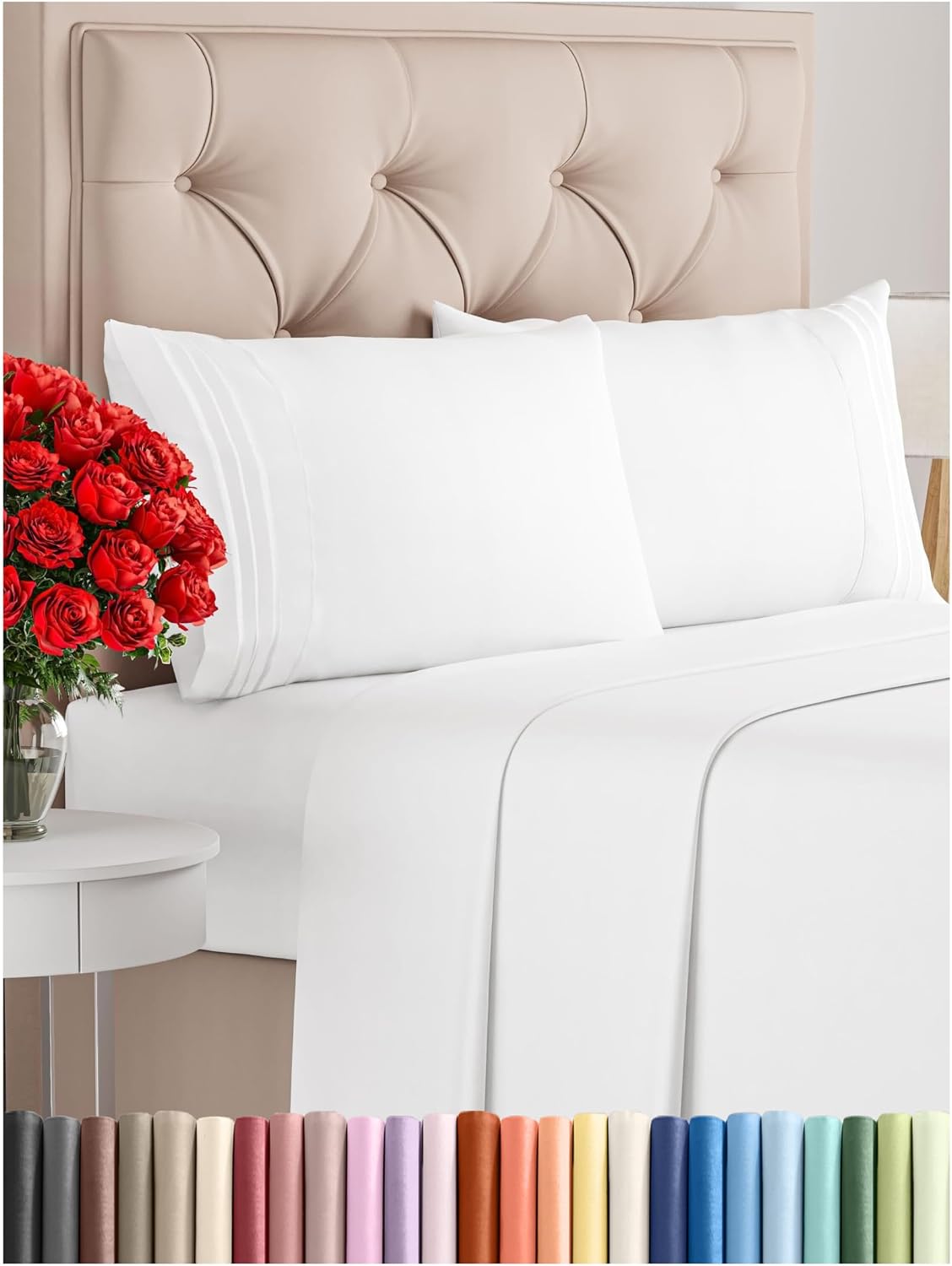71b8fh-dQ4L._AC_SL1500_.jpg Queen Size 4 Piece Sheet Set - Comfy Breathable & Cooling Bed Sheets Set - Hotel Luxury Bedding for Women, Men, Kids & Teens - Deep Pockets, Easy Secure Fit, Soft and Wrinkle Free - Oeko-Tex - White - Image 1