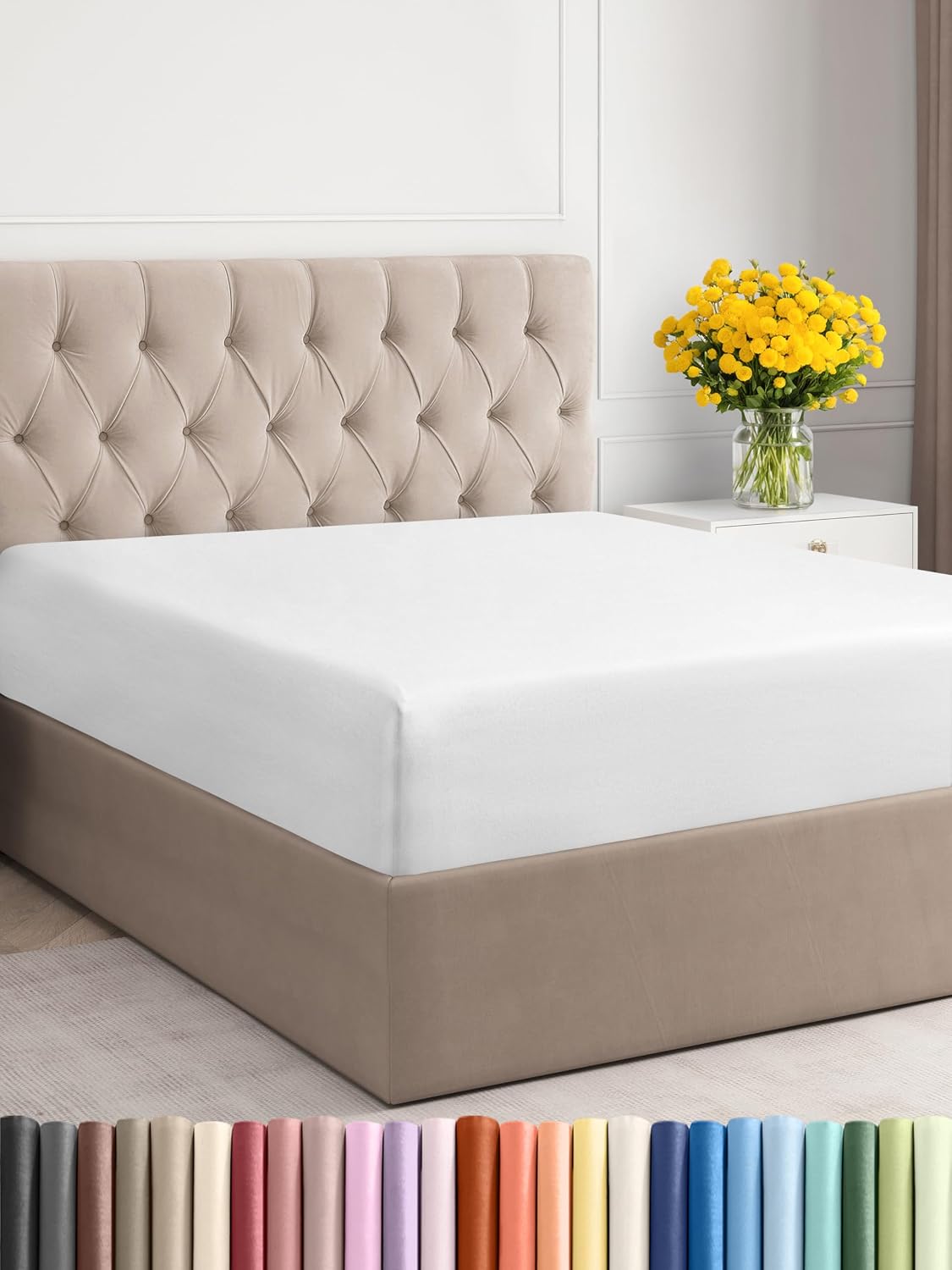 71eLOeG077L._AC_SL1500_.jpg Full Size Fitted Bed Sheet - Hotel Luxury Single Fitted Bottom Sheet Only - Fits Mattress Between 8 to 16 inches - Deep Pockets, Extra Soft and Wrinkle Free - Easy-Fit, Breathable & Cooling - White - Image 1