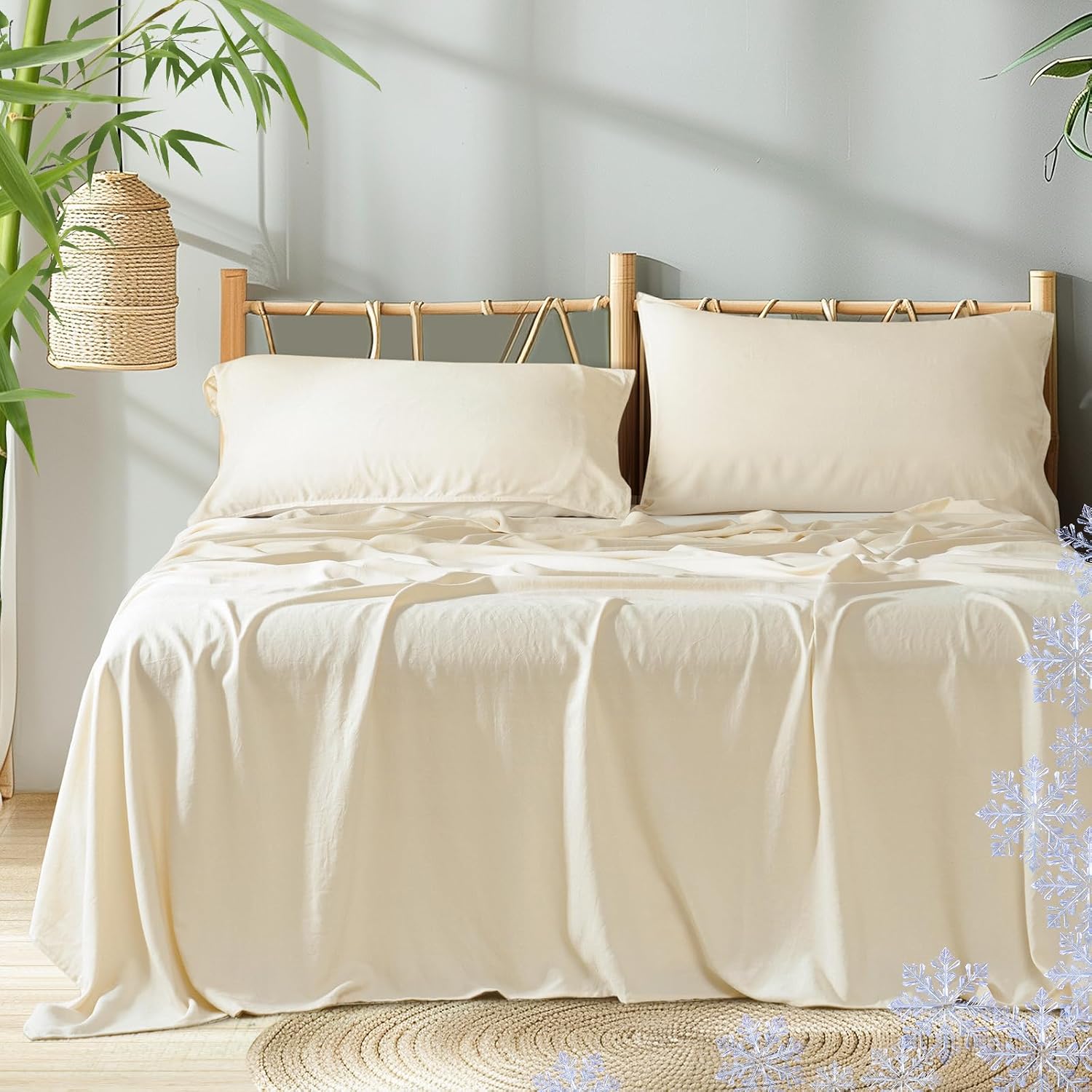 71qlt33CdTL._AC_SL1500_.jpg Cooling Sheets Set King Size,4 PCS 80% Viscose from Bamboo and 20% Linen Breathable & Soft Bed Sheets for Hot Sleeplers, Deep Pocket Up to 16" Bedding Sheets, Ture Natural - Image 1