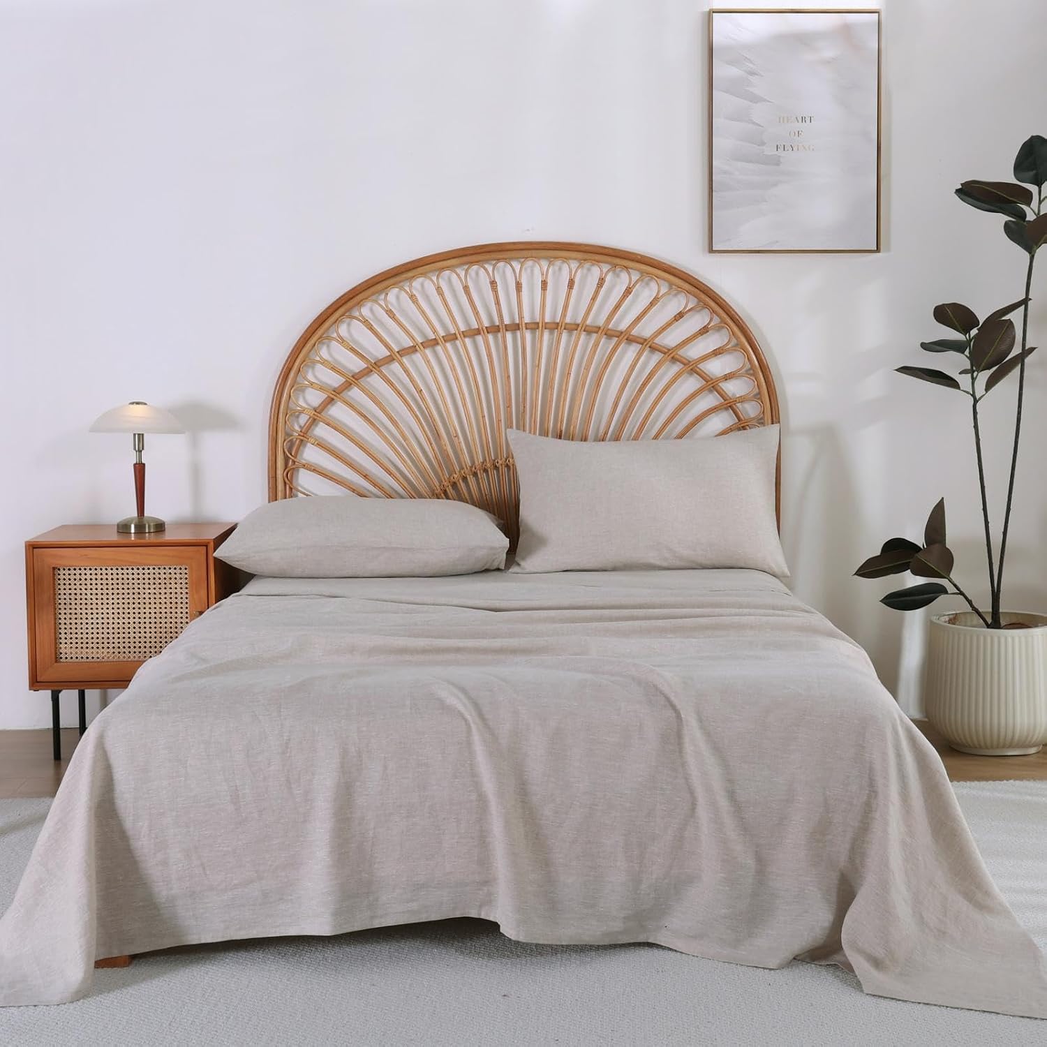 71xwObyqykL._AC_SL1500_.jpg 100% Linen Sheets Queen Size Bed Sheets 4 Piece Sets, Breathable & Cooling Pure Linen Bed Sheets,Soft Durable Bedding, Machine Washable, 16" Deep Pocket (Linen,Queen) - Image 1