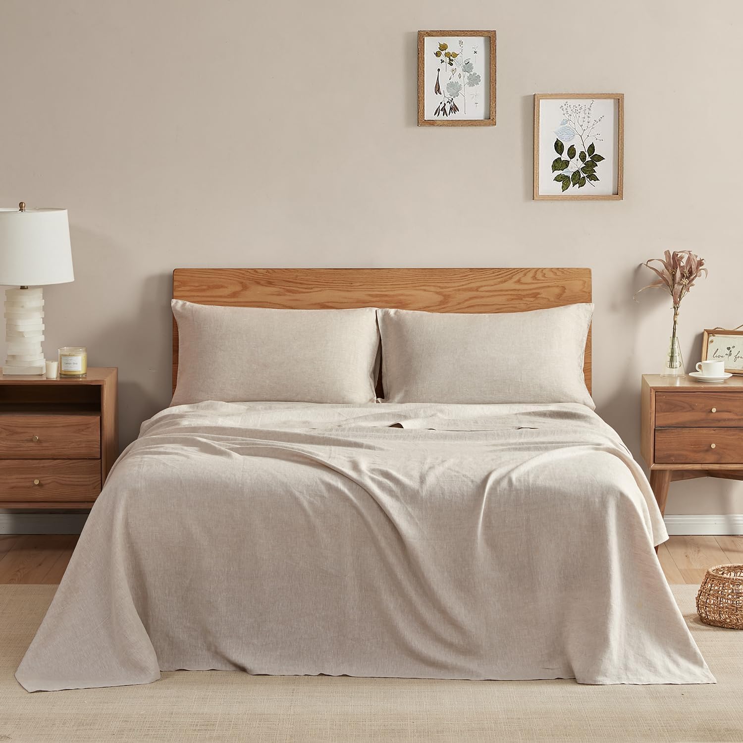 71zENoZdjL._AC_SL1500_.jpg Pure Linen Sheets Set, 100% Linen from Normandy, Breathable and Durable for Hot Sleepers, 4 Pcs Set - 1 Flat Sheet, 1 Fitted Sheet, 2 Pillowcases (Natural Linen, Queen) - Image 1