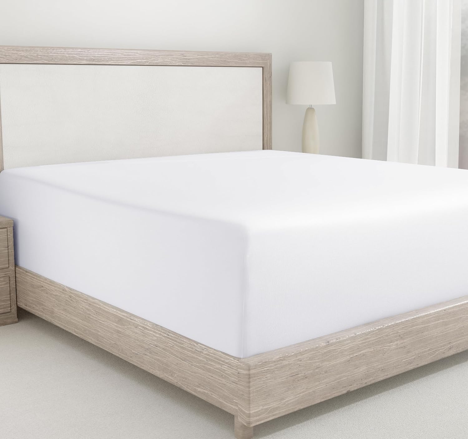 814MxbBuKXL._AC_SL1500_.jpg California Design Den Queen Fitted Sheet Only - 100% Cotton 400 Thread Count Sateen, Deep Pocket Fitted Sheet Queen, No-Pop Off Elastic - White - Image 1