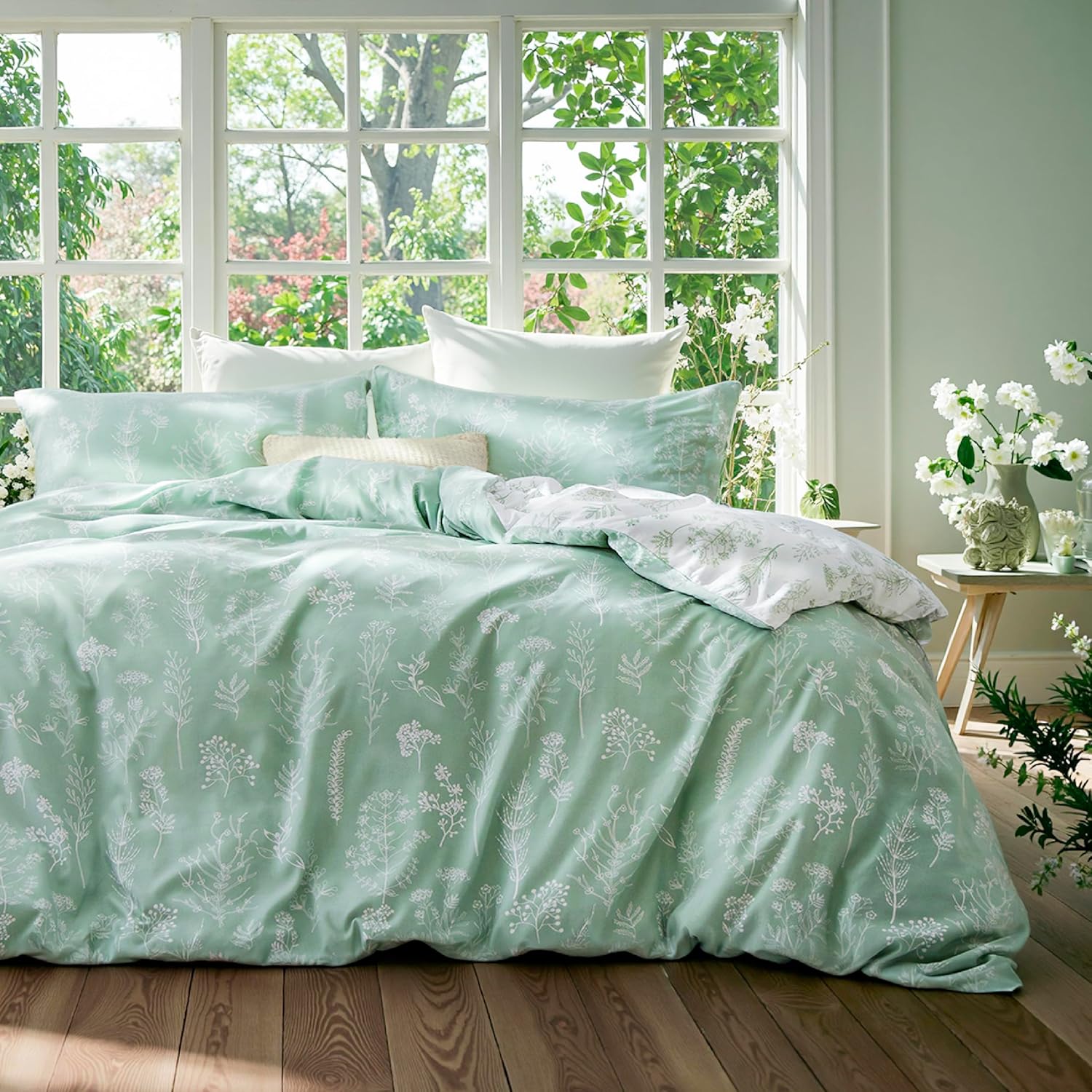 91UC3efOOGL._AC_SL1500_.jpg Floral Pattern Zipper Duvet Cover Set (3-Piece) - Soft Bedding - Image 1